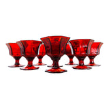 Vintage 1970s Red 8-Sided Glass Coupes, Set of 8