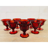 Vintage 1970s Red 8-Sided Glass Coupes, Set of 8