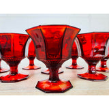 Vintage 1970s Red 8-Sided Glass Coupes, Set of 8