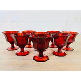 Vintage 1970s Red 8-Sided Glass Coupes, Set of 8