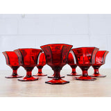 Vintage 1970s Red 8-Sided Glass Coupes, Set of 8
