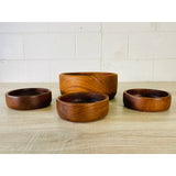 Vintage 1970s Round Teak Salad Bowl Set, 4 Pieces