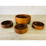 Vintage 1970s Round Teak Salad Bowl Set, 4 Pieces