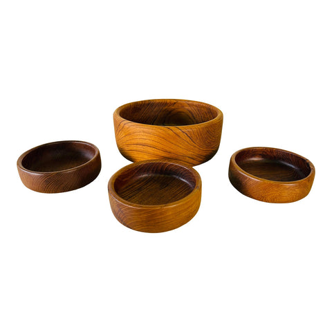 Vintage 1970s Round Teak Salad Bowl Set, 4 Pieces