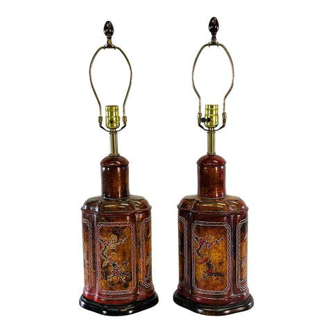 Vintage Frederick Cooper Asian-Style Wood Table Lamps, Pair
