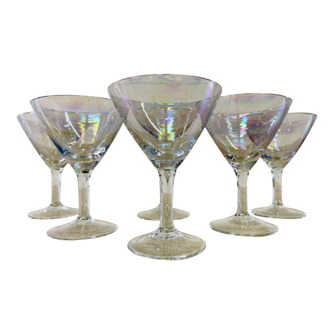 Vintage Iridescent Glass Cocktail Stems, Set of 6