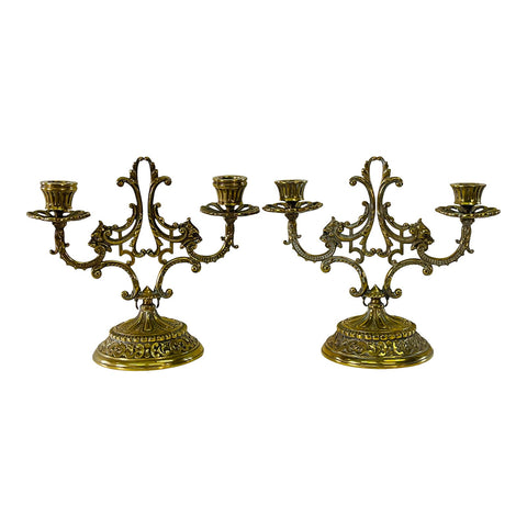 Vintage Brass Candleholders, Pair