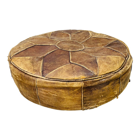 Vintage Round Distressed Leather Hassock