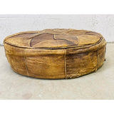 Vintage Round Distressed Leather Hassock