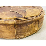 Vintage Round Distressed Leather Hassock