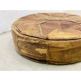 Vintage Round Distressed Leather Hassock