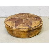 Vintage Round Distressed Leather Hassock