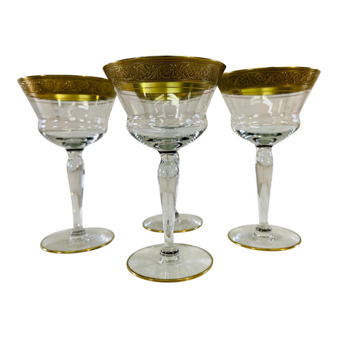 Vintage Tiffin Glass Rambling Rose Glass Coupes, Set of 4