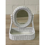 Vintage White Wicker Table Top Mirror Vanity