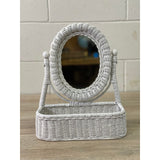 Vintage White Wicker Table Top Mirror Vanity