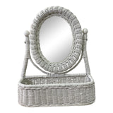 Vintage White Wicker Table Top Mirror Vanity