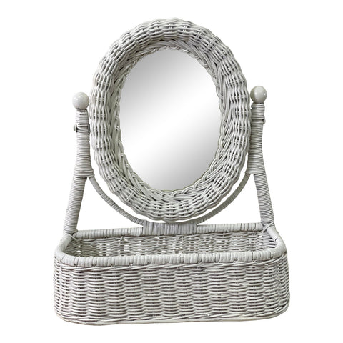 Vintage White Wicker Table Top Mirror Vanity