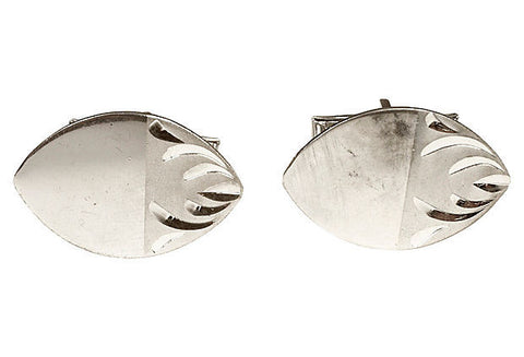 Vintage 1960's Sterling Oval Cuff Links, Pair