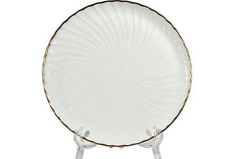 1950s French White & Gilt Accented Large Plate