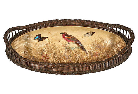 Bird & Butterfly Wicker Serving Tray