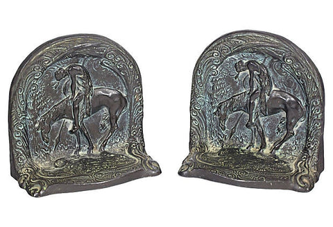 1930s Indian on Horse Bookends, Pair