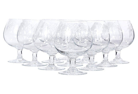 1960s Bamboo Etched Brandy Snifters, Set of 11