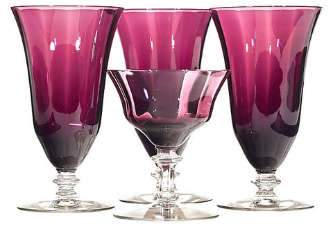1930s Amethyst Glass Stems, Set of 4