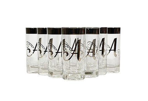 Silver Monogrammed Glass Tumblers, Set of 8
