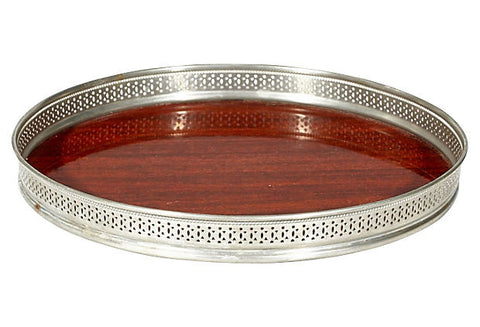 1960s Round Wood Style Serving Tray