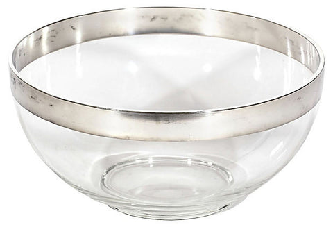 Mid Century Platinum Banded Glass Serving Bowl