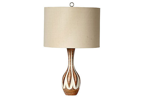 1960s Vintage Cream & Brown Lamp
