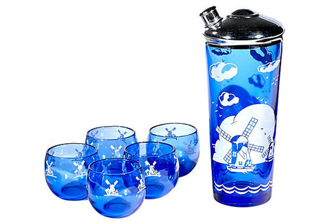 Art Deco Cobalt Cocktail Set, 6-Pcs