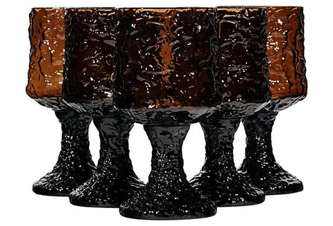 Lenox Textured Brown Glass Goblets, Set of 5