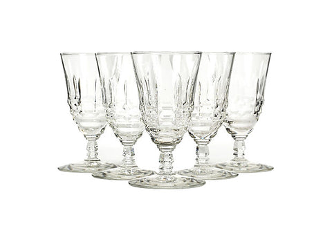 1950s Etched Low Wine Stems, Set of 5