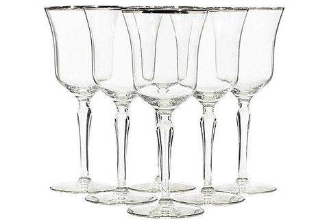 vintage silver rim tall glass wine stems