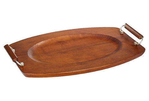 1960s Handled Walnut Wood Server