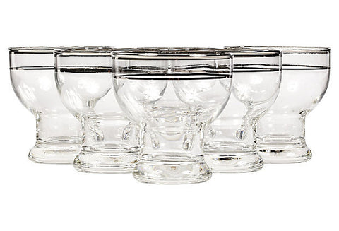 double silver banded glass liquor tumblers