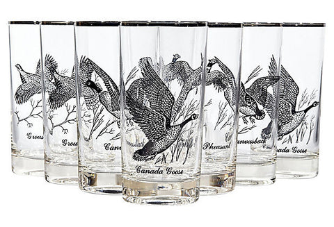 1960s Wild Bird Glass Tumblers, Set of 8