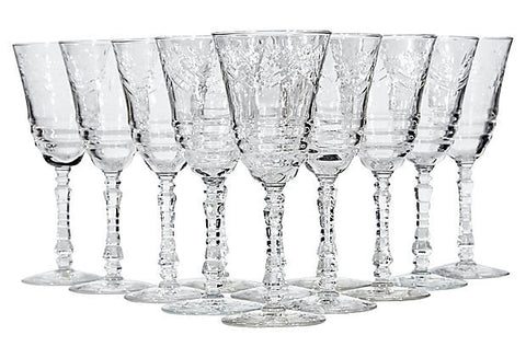 art deco floral glass wine stems