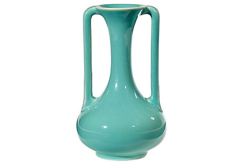 Art Deco Green Handled Ceramic Vase