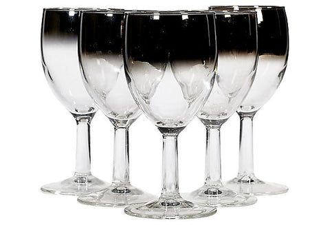 1960s Silver Fade Wine Stems, Set of 5