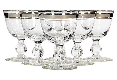 1960s Double Silver Rim Small Stems, Set of 6