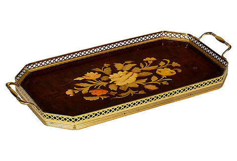 vintage Italian floral inlaid tray