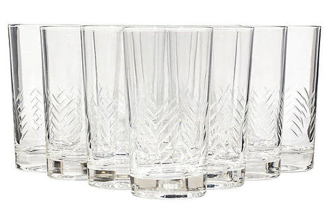 vintage line cut tall glass tumblers