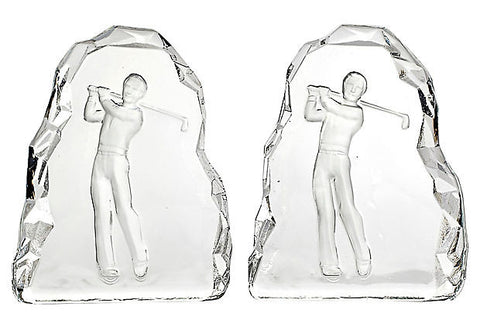 Glass Golfing Bookends, Pair