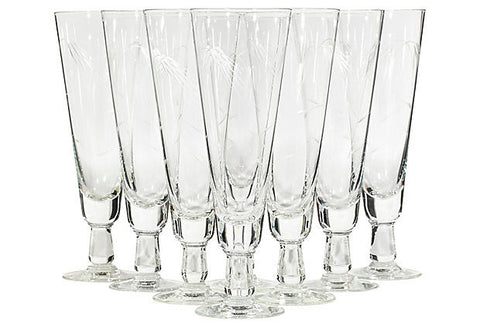 vintage wheat etched glass pilsners