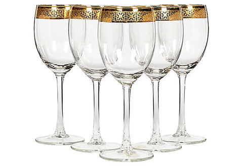 Vintage Gilt Rimmed Wine Stems