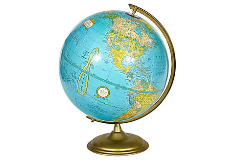 1960s Metal Base World Globe
