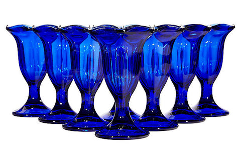Ruffled Edge Tall Cobalt Glass Stems
