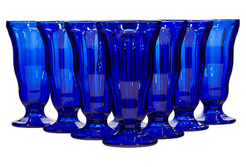 Cobalt Glass Tall Footed Tumblers